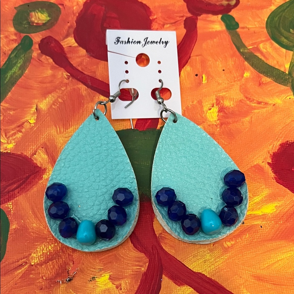 Fashion Jewelry Aqua and Navy Teardrop Earrings